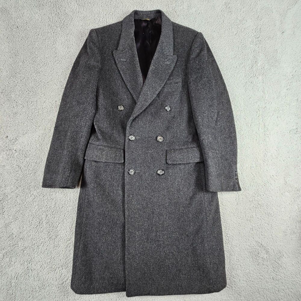 Vintage 80s Britches Georgetown Trenchcoat Men 40 Medium Gray Wool Double Breast